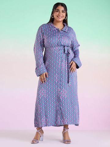 Big Hello - The Plus Life Print Shirt Maxi Dress