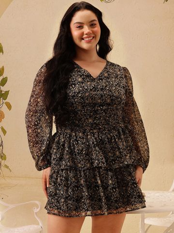 CURVY STREET Women Abstract Print Fit and Flare Dress