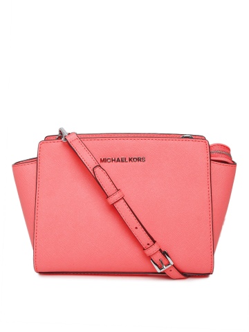 Buy Michael Kors Coral Pink Textured Leather Sling Bag - Handbags for ...