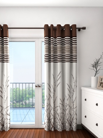 Cortina Off White Brown Single Patterned Blackout Door Curtain Cortina Off White Brown Single Patterned Blackout Door Curtain