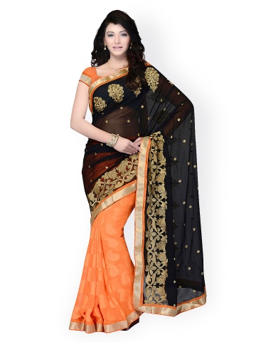 Colors Black & Orange Embroidered Jacquard Fashion Saree Colors Black & Orange Embroidered Jacquard Fashion Saree