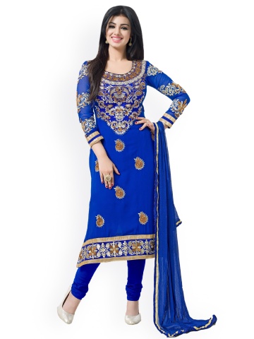 Buy Blissta Blue Faux Georgette Unstitched Dress Material on