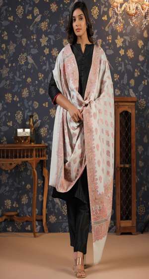 Sangria White Floral Woven-Design Woolen Shawl (Onesize) by Myntra