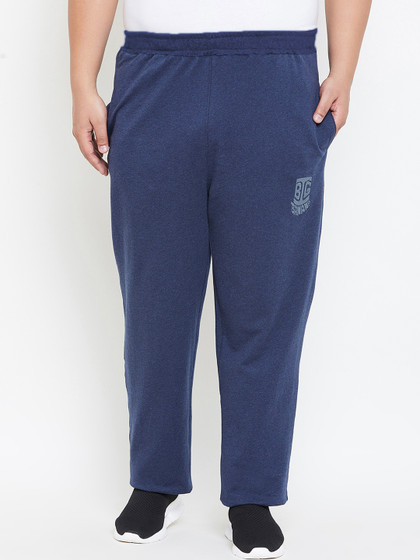 bigbanana Plus Size Men Navy Blue Solid Straight-Fit Track Pants