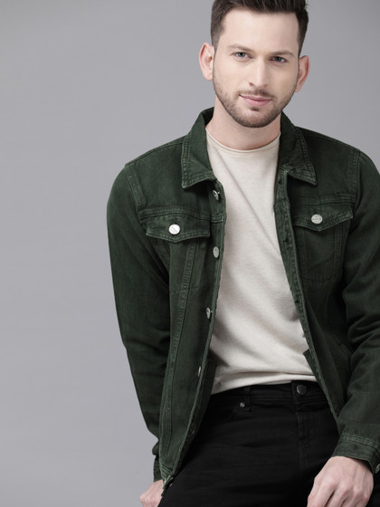 Price History of Roadster Men Olive Green Solid Denim Jacket (S