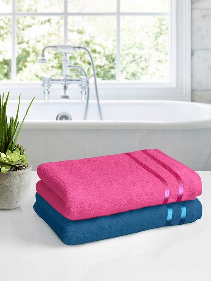 Story@home Set Of 2 Pink & Blue Super Absorbent 450GSM Cotton Medium Size Bath Towels