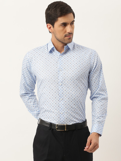 SOJANYA Men Blue Geometric Print Pure Cotton Classic Formal Shirt