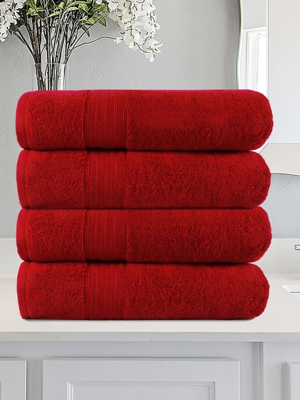 Trident Red Set Of 4 Pure Cotton 550 GSM Bath Towels