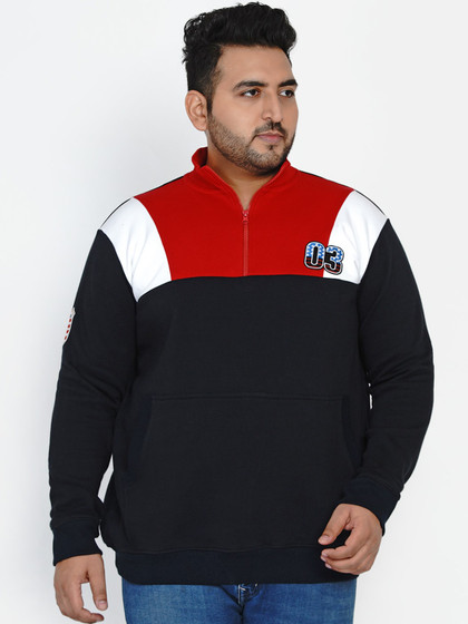 John Pride Men Navy Blue & Red Colourblocked Sweatshirt