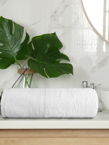 Trident White Solid 500 GSM Pure Cotton Soft & Plush Bath Towel