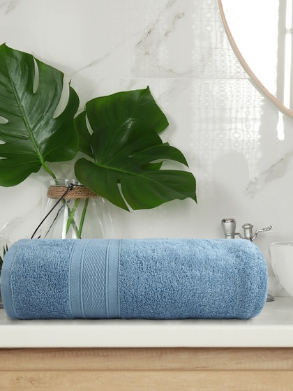 Trident Blue Solid Pure Cotton 500 GSM Soft & Plush Bath Towel