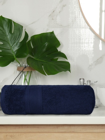 Trident Navy Blue Solid Pure Cotton 500 GSM Soft & Plush Bath Towel