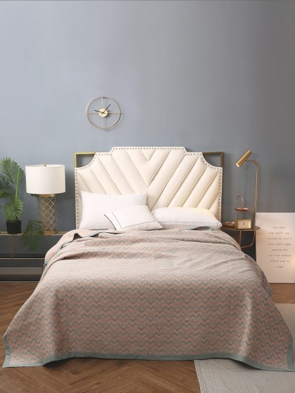 URBAN DREAM Peach-Coloured & Grey Woven-Design Cotton Double Queen Bed Cover