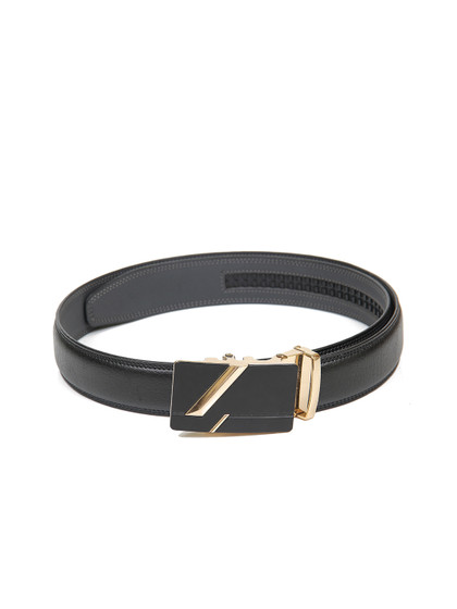 Calvadoss Men Black Textured Autoratch No Holes PU Belt
