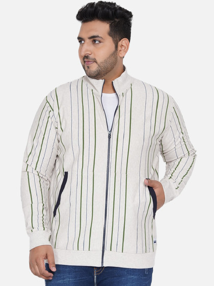 John Pride Men Beige Striped Sweatshirt