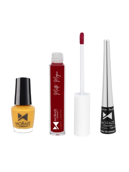 Moraze Combo Pack of Nail Polish (Sun), Eyeliner, & Liquid Lipstick