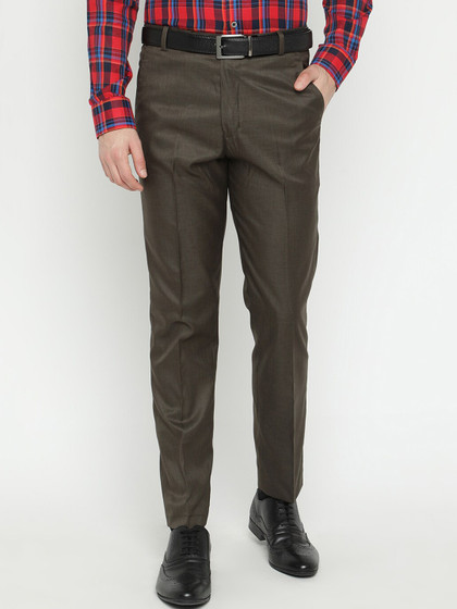 V2 Value & Variety Men Brown Textured Formal Trousers