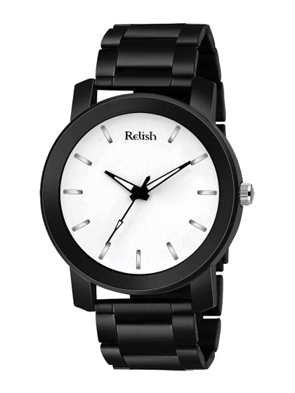 Relish Men White Dial & Black Bracelet Style Straps Analogue Watch RE-BS2005