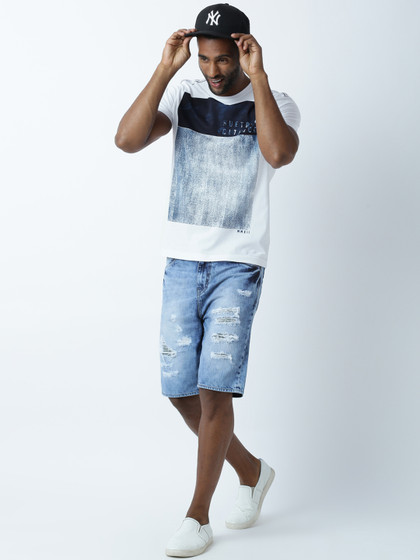 Huetrap Men White Printed Round Neck T-shirt