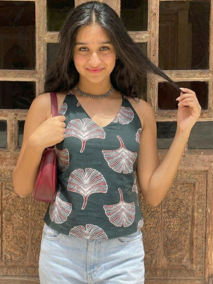 Anouk Mirage Geometric Printed Halter Neck Pure Cotton Kurti view 4