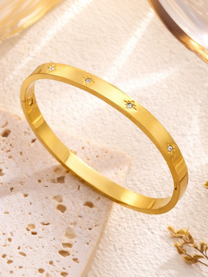 DIVASTRI Women American Diamond Antique Gold-Plated Bangle-Style Bracelet