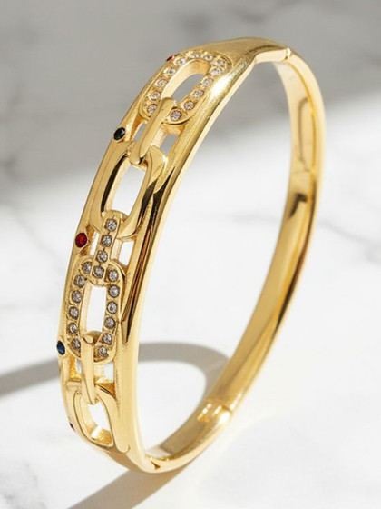 DIVASTRI Women American Diamond Antique Gold-Plated Bangle-Style Bracelet
