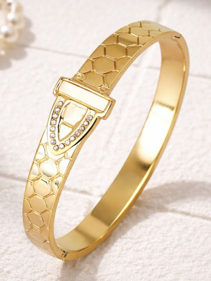DressBerry Women American Diamond Temple Gold-Plated Bangle-Style Bracelet