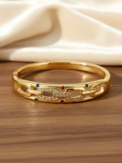 DressBerry Women American Diamond Temple Gold-Plated Bangle-Style Bracelet