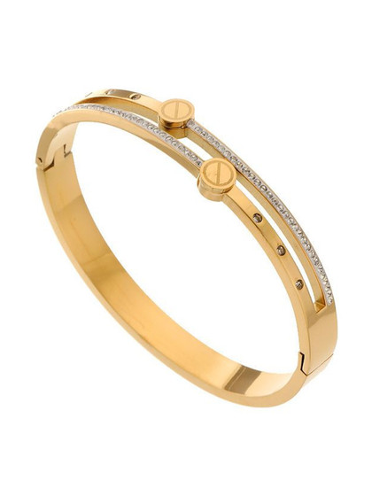DressBerry Women American Diamond Gold-Plated Bangle-Style Bracelet