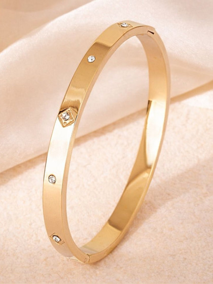 DressBerry Women American Diamond Gold-Plated Bangle-Style Bracelet
