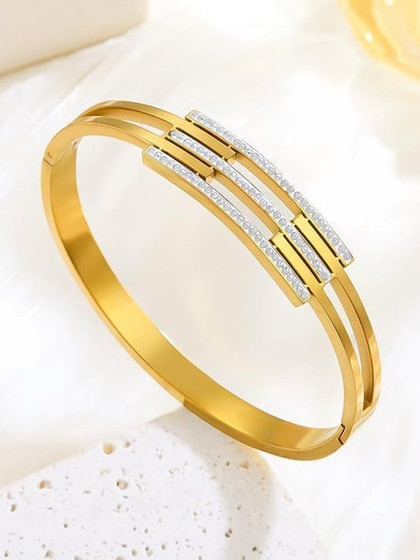 DressBerry Women American Diamond Temple Gold-Plated Bangle-Style Bracelet