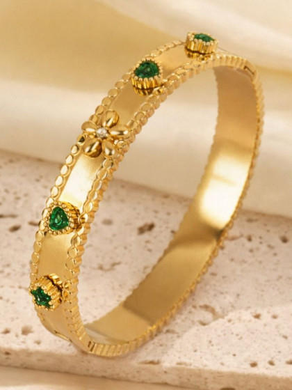 DressBerry Women American Diamond Temple Gold-Plated Bangle-Style Bracelet