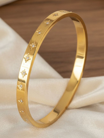 DressBerry Women American Diamond Temple Gold-Plated Bangle-Style Bracelet