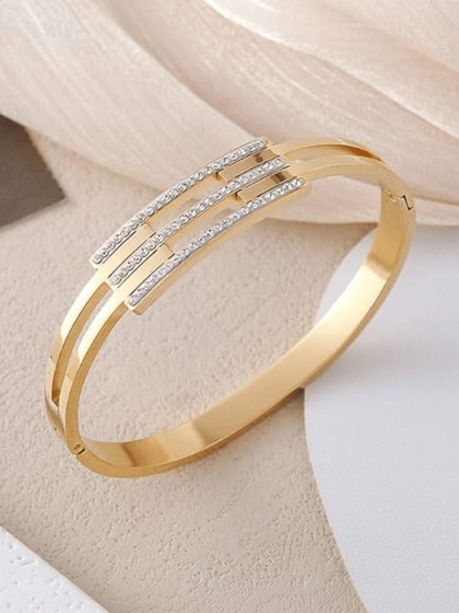DressBerry Women American Diamond Temple Gold-Plated Bangle-Style Bracelet