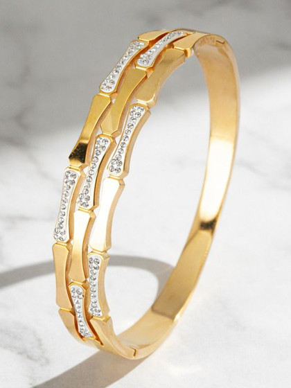 DressBerry Women American Diamond Gold-Plated Bangle-Style Bracelet