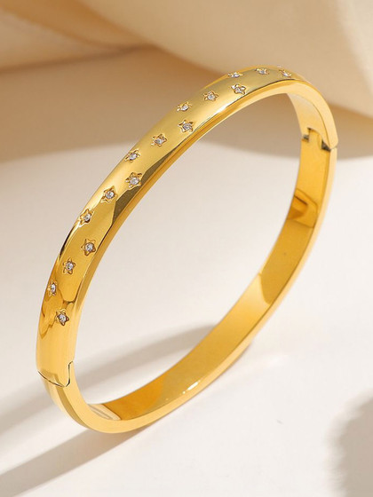 DressBerry Women American Diamond Gold-Plated Bangle-Style Bracelet