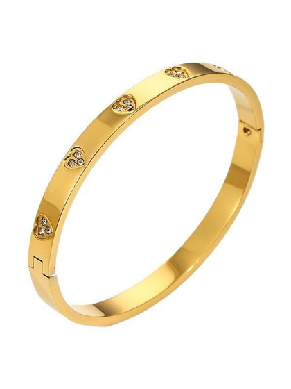 Anouk Stainless Steel Gold-Plated American Diamond Antique Bangle-Style Bracelet