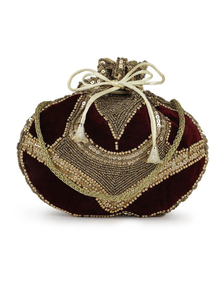 Kuber Industries golden velvet potli bag — embroidered wedding potli for women