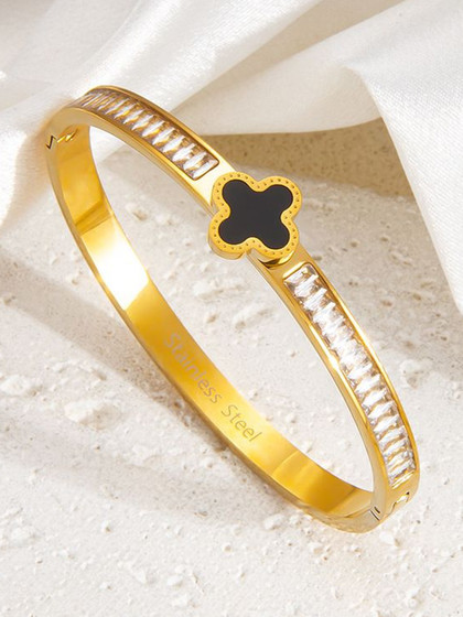 DressBerry Women American Diamond Temple Gold-Plated Bangle-Style Bracelet