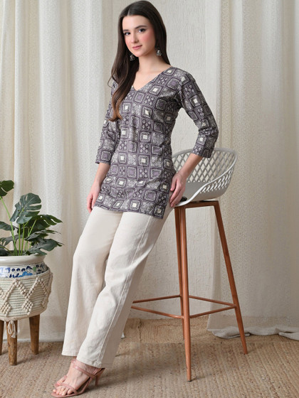 Ethnic Motifs Printed Halter Neck Pure Cotton Kurti view 5