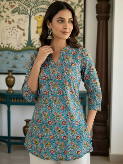 Ethnic Motifs Printed Halter Neck Pure Cotton Kurti view 4