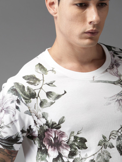 Moda Rapido Men White Printed Cotton Pure Cotton T-shirt