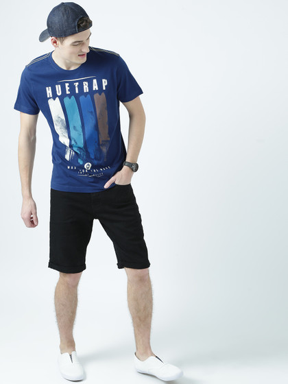 Huetrap Men Navy Blue Graphic Printed Cotton T-shirt