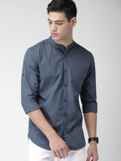 HIGHLANDER Men Blue Slim Fit Solid Casual Shirt