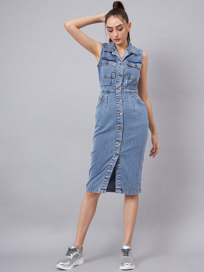 Myntra Belted Denim Shirt Dress Price History Of Orchid Blues