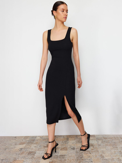 Sassafras Black Square Neck Midi Dress Price History Of SASSAFRAS Women's  Black Rib Square Neck Midi Slit