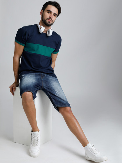 DILLINGER Men Navy Blue Colourblocked T-shirt