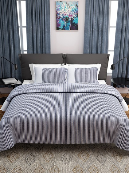 ROMEE Black Cotton Striped Double Bed Cover