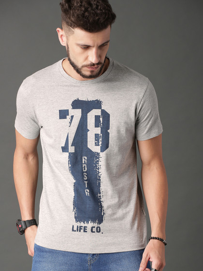 Roadster Men Grey Melange Varsity Graphic T-shirt