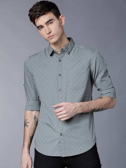 HIGHLANDER Men Green Slim Fit Printed Casual Shirt